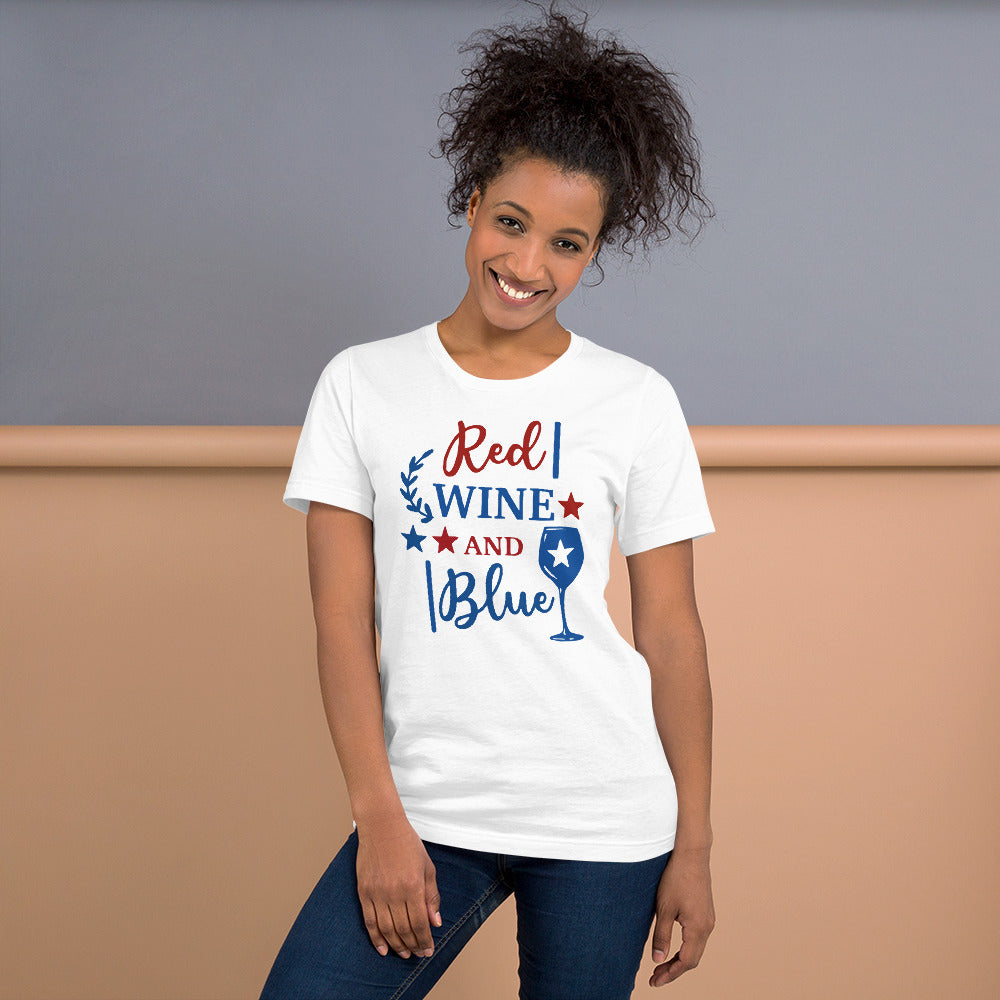 Short-Sleeve Shirt, Patriotic T-Shirt,Wine Shirt,Patriotic 4th of July Women's Shirt, Red Wine and Blue Shirt,Memorial Day Shirt - TCTCrafts