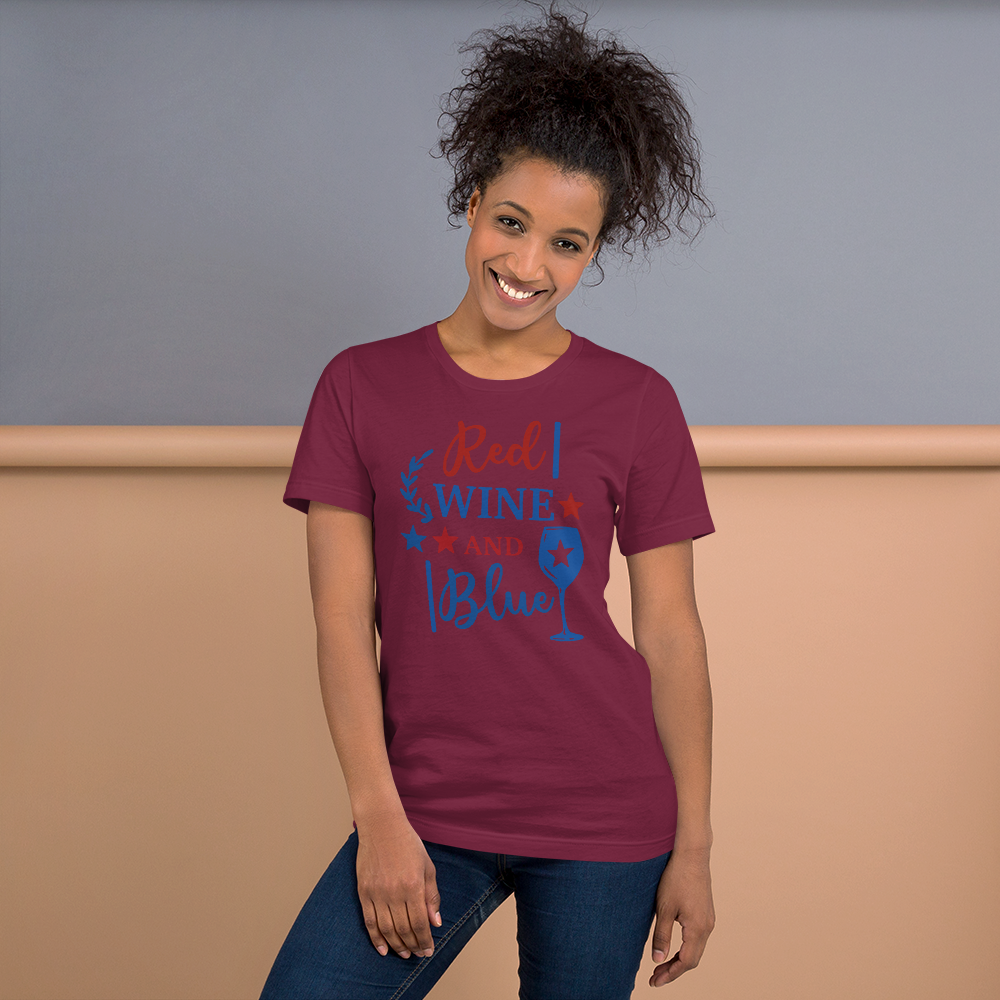 Short-Sleeve Shirt, Patriotic T-Shirt,Wine Shirt,Patriotic 4th of July Women's Shirt, Red Wine and Blue Shirt,Memorial Day Shirt Printful
