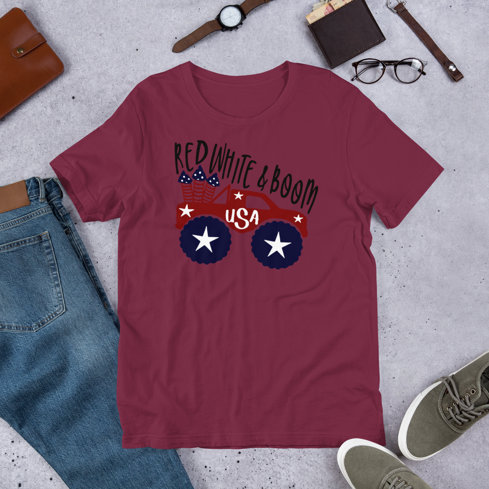 Short-Sleeve Patriotic T-Shirt,4th of July Shirt, Unisex Shirt for 4th of July,Red White & Boom Shirt,Memorial Day T-Shirt Printful