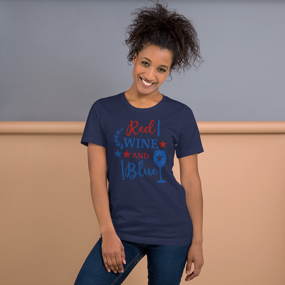 Short-Sleeve Shirt, Patriotic T-Shirt,Wine Shirt,Patriotic 4th of July Women's Shirt, Red Wine and Blue Shirt,Memorial Day Shirt Printful
