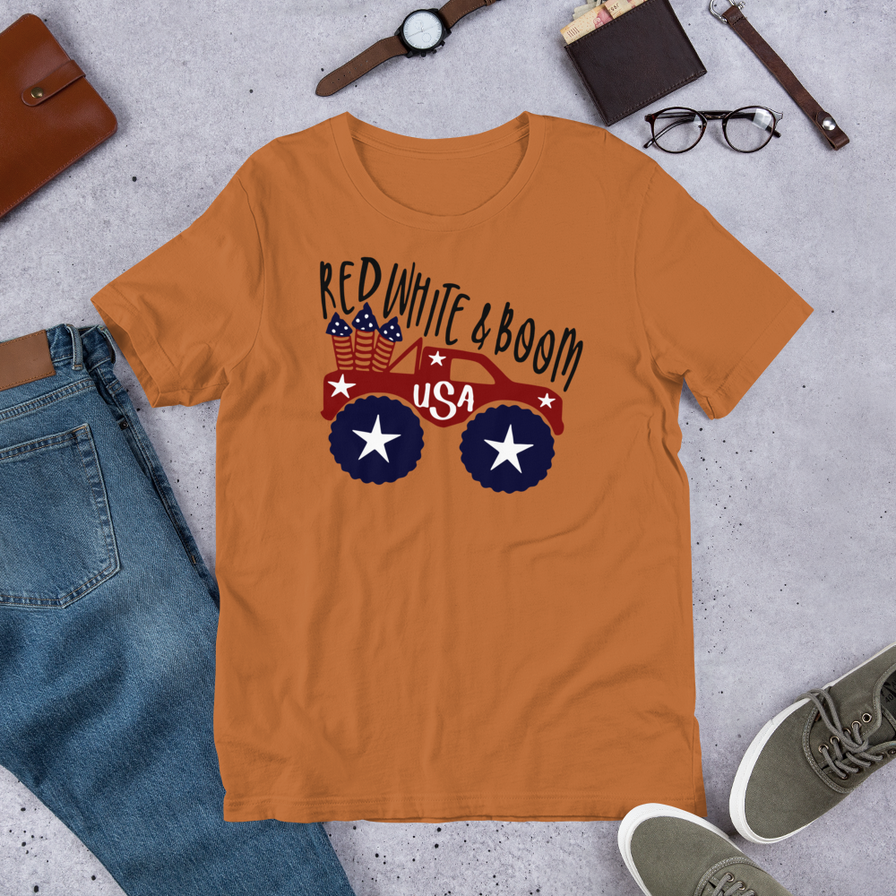 Short-Sleeve Patriotic T-Shirt,4th of July Shirt, Unisex Shirt for 4th of July,Red White & Boom Shirt,Memorial Day T-Shirt Printful