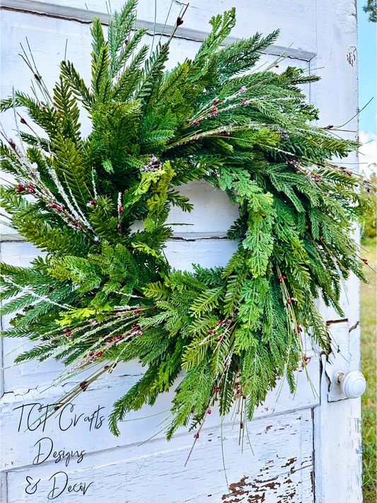 DIY Evergreen Grapevine Wreath + Tips for Winter Decorating with Greenery