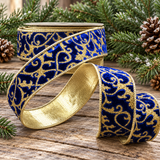 Cobalt Blue Velvet Glitter Ribbon | Gold Treillage Wired Ribbon | 1.5" x 10yd-05-0801 D. Stevens