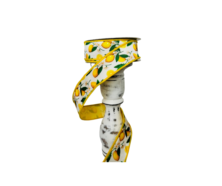 1.5" X 10YD Farrisilk Lemon Blossoms Wired Ribbon Farrisilk
