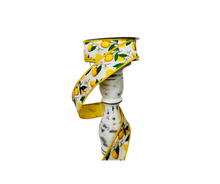 Load image into Gallery viewer, 1.5&quot; X 10YD Farrisilk Lemon Blossoms Wired Ribbon