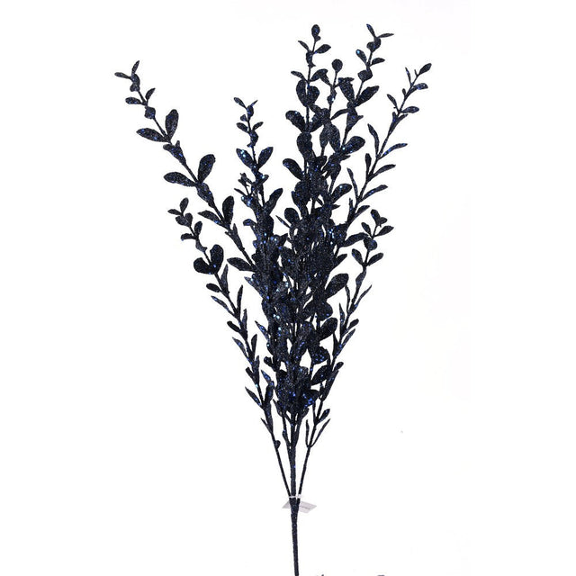 22" Midnight Blue Glitter Boxwood Spray: Elegant Home & Holiday Decor Accent-(106295) Direct Export