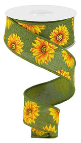 Sunflower Burlap Wired Ribbon | Green Yellow Floral Fall Ribbon | 1.5" x 10yd Craig Bachman