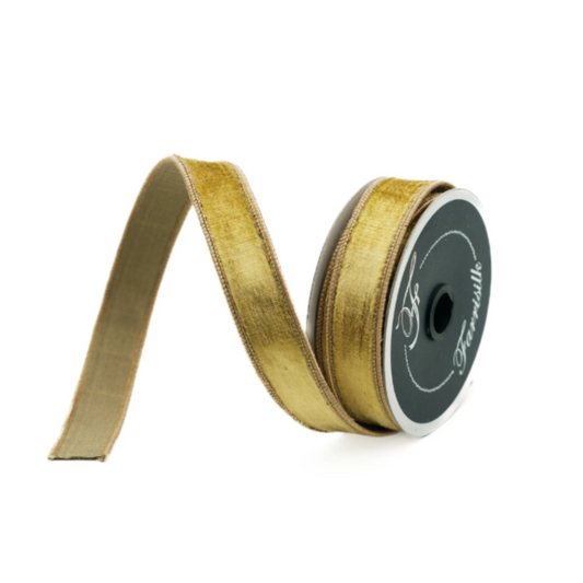 Luxurious Farrisilk 1" x 10 yd Gold Velvet Wired Ribbon | Premium Holiday Craft Supply-RG008-50 Farrisilk