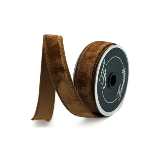 Luxurious Farrisilk 1" x 10 yd Pecan Velvet Wired Ribbon | Premium Holiday Craft Supply-RG008-35 Farrisilk
