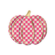 Metal Checkered Pumpkin – 12"x11" Embossed Pink & White Plaid Fall Decor with Gold Accents-MD165911 Craig Bachman
