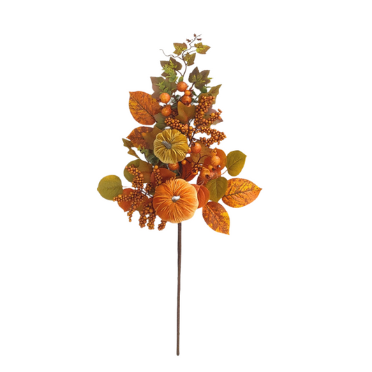 30" Fall Pumpkin Berry Leaf Spray – Velvet Pumpkins for Autumn Decor-85297 Golden Bell
