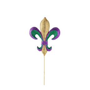 Fleur De Lis Mardi Gras Pick – 10" Purple Green Gold Glittered Decor for Wreaths-MZ1798TC Craig Bachman