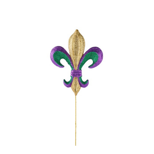 Fleur De Lis Mardi Gras Pick – 10" Purple Green Gold Glittered Decor for Wreaths-MZ1798TC Craig Bachman