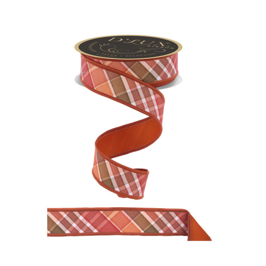 D'Lux 1.5" x 10yd Fall Plaid Wired Ribbon – Multi-Colored Fused Ivory, Wired Edge Ribbon-LX1110RT Craig Bachman