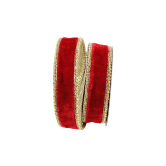 1"x10YD Red/Gold Royal Velvet Farrisilk Wired Ribbon - Regal Elegance for Wreathmaking, Crafts, and Decor-RG809-02 Farrisilk