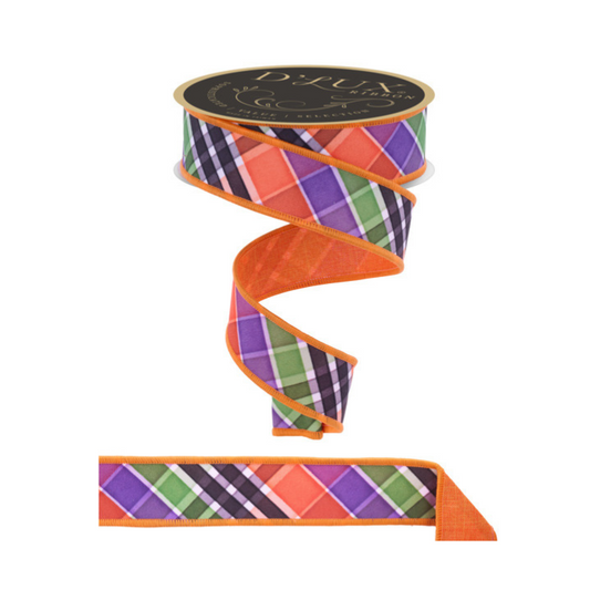 D'Lux 1.5" x 10yd Halloween Plaid Wired Ribbon – Multi-Colored Fused Wired Edge Ribbon-LX1118RY Craig Bachman