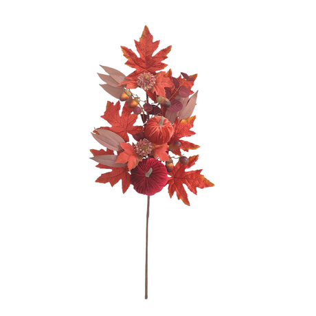 30" Fall Pumpkin & Acorn Bush – Velvet Pumpkins, Maple Leaves & Autumn Decor-85296 Golden Bell
