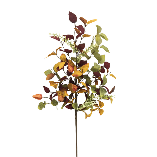 27" Artificial Fall Leaf Lantern Spray – Autumn Foliage Stem for DIY Wreaths, Centerpieces, and Seasonal Decor-65113 Golden Bell