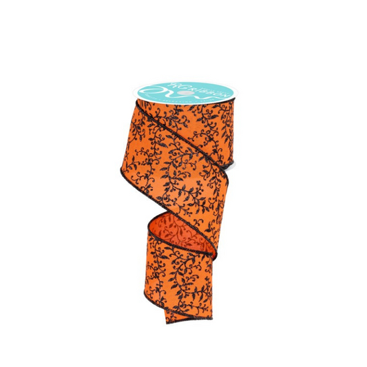 Halloween Ribbon Orange & Black | 2.5"x10yd Glitter Vine Wired Craft Trim-RGF1315P2 Craig Bachman
