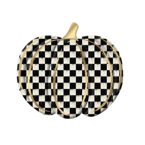 Metal Checkered Pumpkin – 12"x11" Embossed Black & White Plaid Fall Decor with Gold Accents-MD165902 Craig Bachman