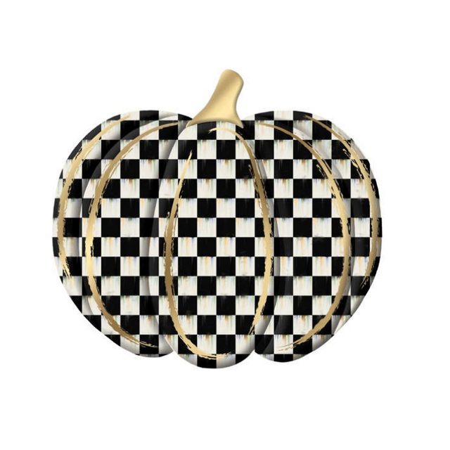 Metal Checkered Pumpkin – 12"x11" Embossed Black & White Plaid Fall Decor with Gold Accents-MD165902 Craig Bachman