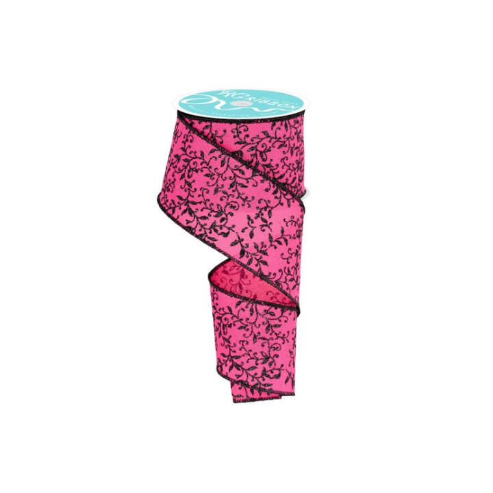 Halloween Ribbon Fuchsia & Black | 2.5"x10yd Glitter Vine Wired Craft Trim-RGF131583 Craig Bachman
