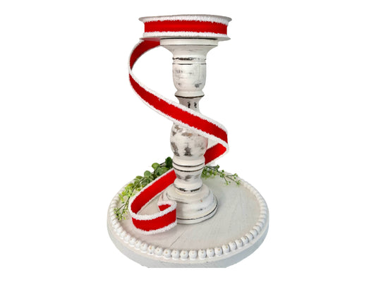 Premium Farrisilk Red & White Velvet Santa Trim Wired Ribbon - 1" x 10yd Roll-RA797-02 Farrisilk