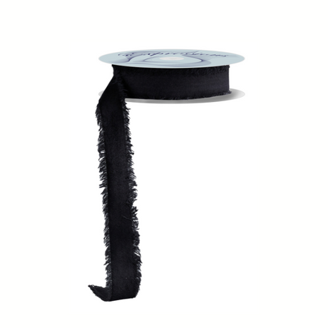 1" Black Frayed Velvet Ribbon | Non-Wired Trim for Gifts & Florals-RN591002 Craig Bachman