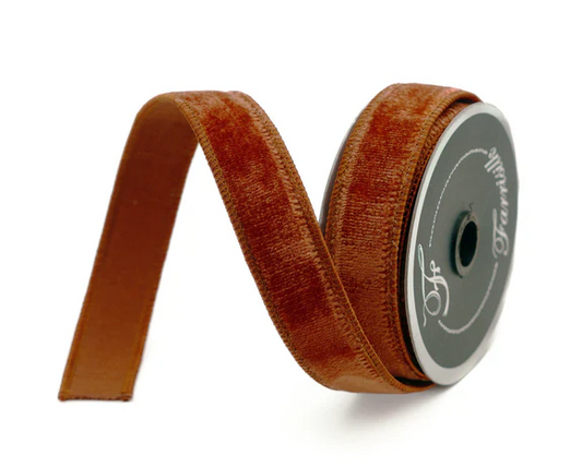 Luxurious Farrisilk 1" x 10 yd Cinnamon Velvet Wired Ribbon | Premium Holiday Craft Supply-RA008-34 Farrisilk