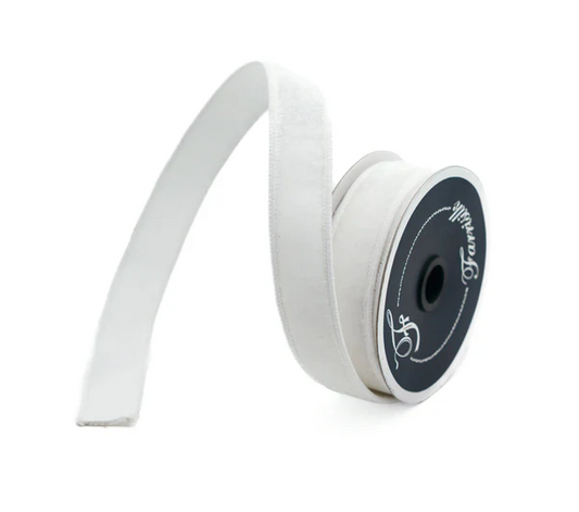 Luxurious Farrisilk 1" x 10 yd White Velvet Wired Ribbon | Premium Holiday Craft Supply-RA008-43 Farrisilk