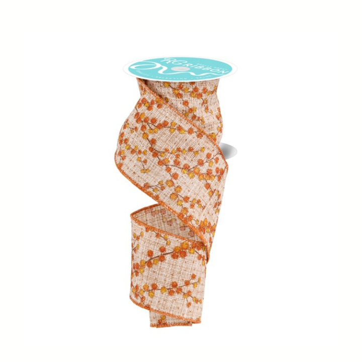 Fall Berry Branch Ribbon | 2.5"x10yd Wired Burlap Ribbon for Autumn Bows-RGF143618 Craig Bachman