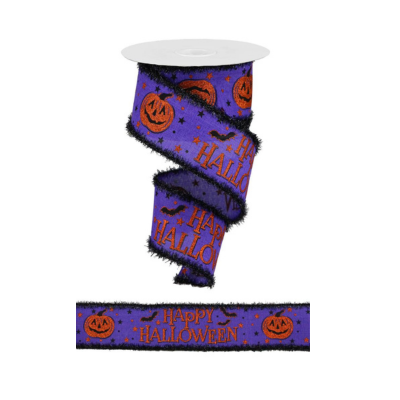 2.5"x10yd Happy Halloween Wired Ribbon - Festive Halloween Craft and Decoration Ribbon- Purple/Orange/Black Wired Seasonal Ribbon - RG88346A Craig Bachman