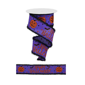 2.5"x10yd Happy Halloween Wired Ribbon - Festive Halloween Craft and Decoration Ribbon- Purple/Orange/Black Wired Seasonal Ribbon - RG88346A Craig Bachman