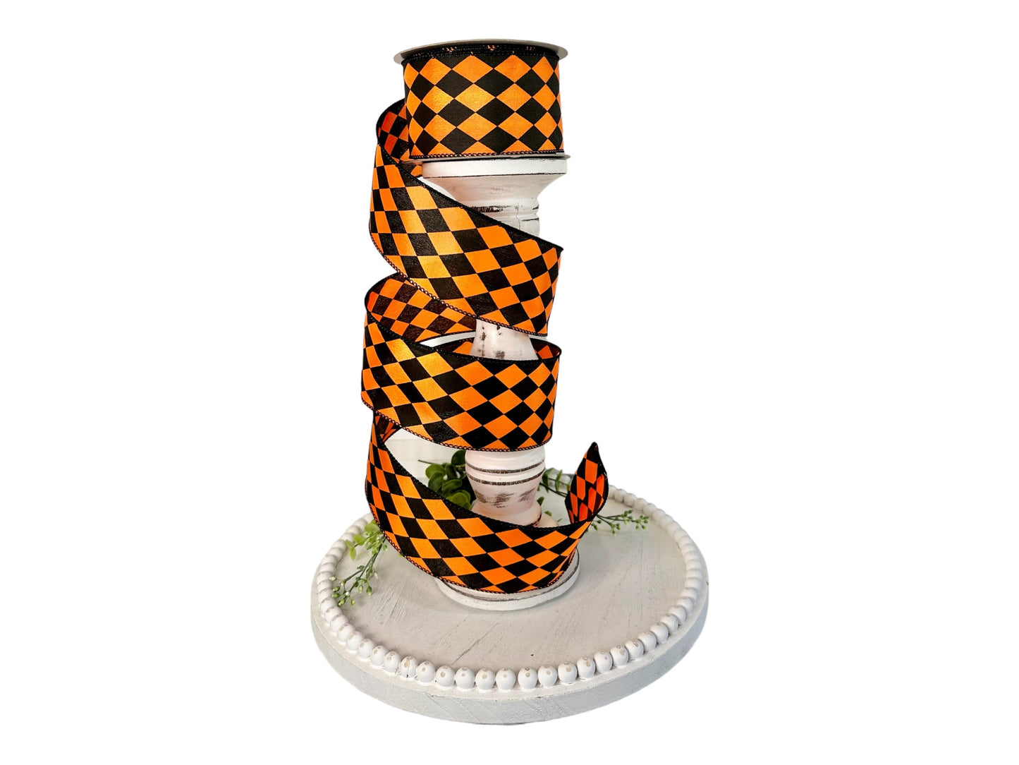 Elegant 2.5" x 10yd Farrisilk Wired Ribbon with Halloween Diamonds - Orange & Black Pattern-RA771-52 Farrisilk