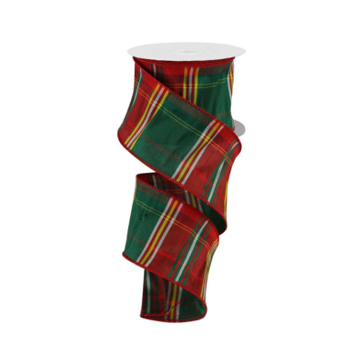 2.5" x 10yd Holiday Plaid Faux Dupioni Wired Ribbon - Red, Green, and Gold - Perfect for Christmas Crafts and Decorations - RGA12321J Craig Bachman