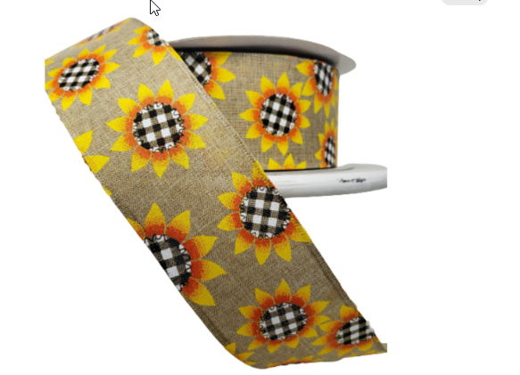 2.5" Wired Sunflower Ribbon | Natural Gingham Fall Craft Ribbon (50 Yards) Craig Bachman