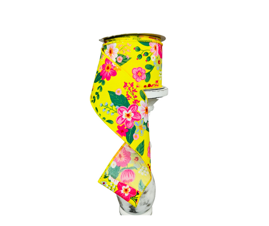 2.5"x10YD Graphic Floral Wired Ribbon - Vibrant Blooms for Colorful Crafts and Decor-RGE113329 TCT Crafts