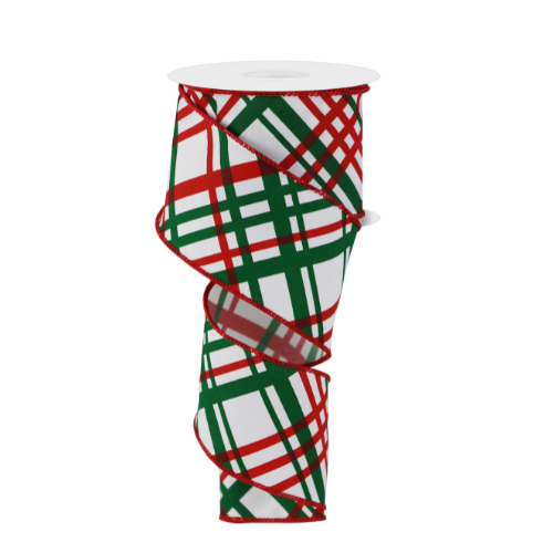 2.5"x10yd Christmas Windowpane Plaid Wired Ribbon – Green, Red, White | TCT Crafts Holiday Decor-RGE1653K2
