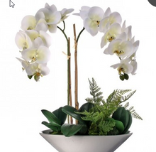 Load image into Gallery viewer, 20&quot; Artificial Phalaenopsis Orchid Arrangement | Faux White Orchid in Ceramic Bowl