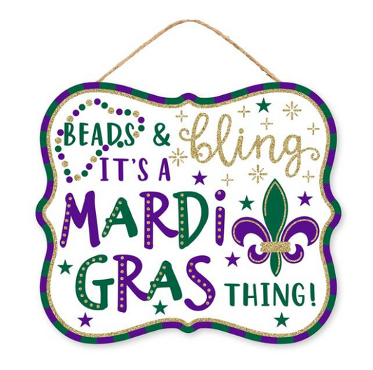 Mardi Gras Beads & Bling Sign | 10.5"x8" Glitter MDF Party Decor Craig Bachman