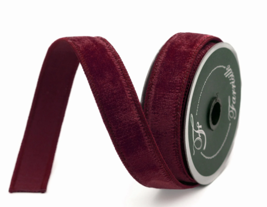 Luxurious Farrisilk 1" x 10 yd Burgundy Velvet Wired Ribbon | Premium Holiday Craft Supply-RG008-11 Farrisilk