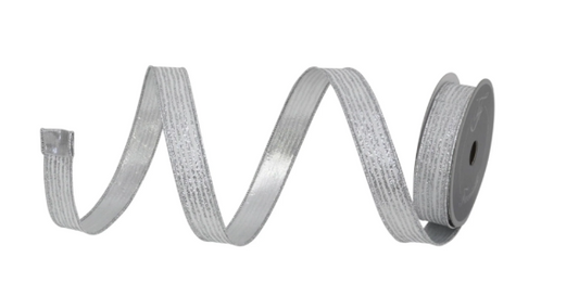 1"x10yd Farrisilk Silver Stripes Wired Ribbon – Elegant Metallic Designer Craft Ribbon-RS161-53 Farrisilk