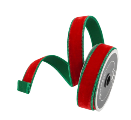 1"x10yd Farrisilk 2-Tone Velvet Wired Ribbon Red/Green – Luxury Holiday Ribbon-RK130-01 Farrisilk