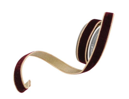 1"x10yd Farrisilk 2-Tone Velvet Wired Ribbon Burgundy/Gold – Luxury Holiday Ribbon-RK130-08 Farrisilk