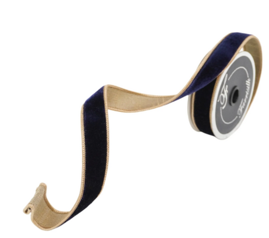 1"x10yd Farrisilk 2-Tone Velvet Wired Ribbon Navy/Gold – Luxury Holiday Ribbon-RK130-11 Farrisilk