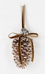 Jumbo Pinecone Bell Ornament | Taupe Velvet Ribbon Hanging Decor | 6" Pinecone-M32878 Impressive Enterprises, Inc.