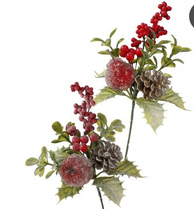 Crystal Fruit Berry Pinecone Picks Set of 2 | Frosted Holly Christmas | 7.5" Pick, 2/AST MTX77258 Regency