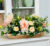 Soft Spring Garden Centerpiece with Peonies in Wooden Tray TCT Crafts