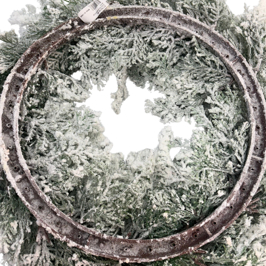 20 Inch Snow Cedar Wreath Flocked Greenery Winter Base-X1762 Select Artificials