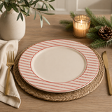 Red Ticking Stripe Charger Plate Set of 4 — 10.25 Inch Christmas Holiday Dining Plates-TC01940 Transpac